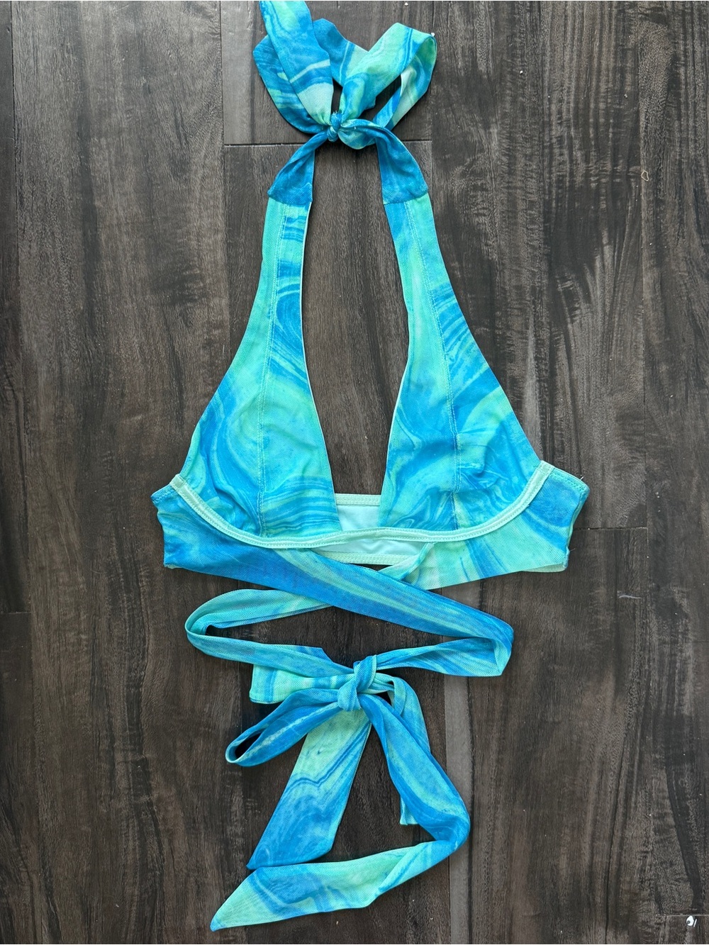 Tiger Mist Blue Green Halter Wrap Top